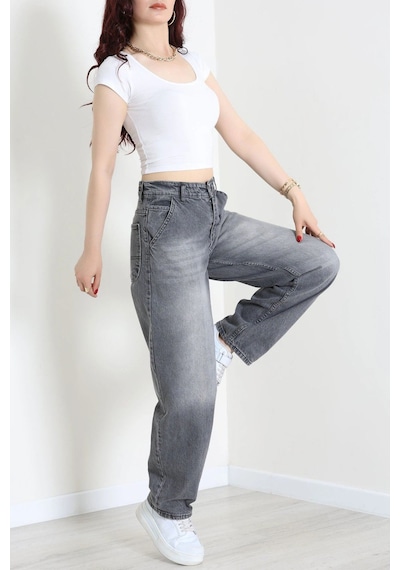Modi Yan Cep Baggy Kot Pantolon Füme - 32876.2059. Altın - Siyah