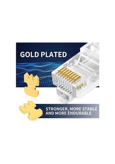Koodmax - 100 Adet - 50u" 50 Micron Gold Plated Cat6 Ez Rj45 Delikli Konnektör Yeni Nesil Jack Uç