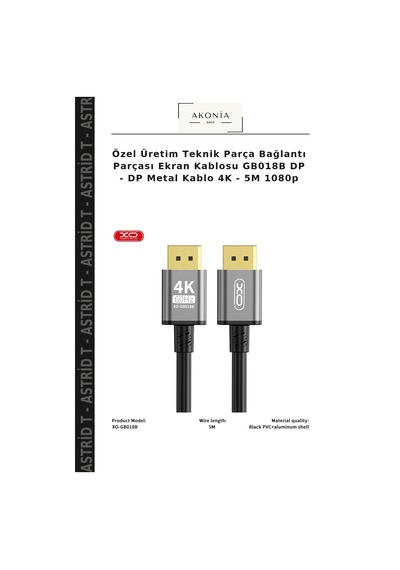 Özel Üretim Teknik Parça Bağlantı Parçası Ekran Kablosu Gb018b Dp - Dp Metal Kablo 4k - 5m 1080p