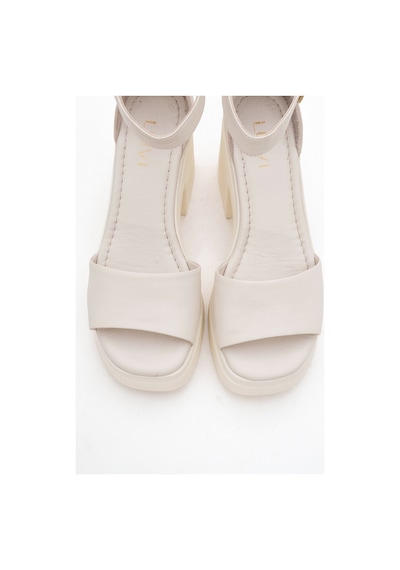 Luvishoes Luvi Shoes Margot Ekru Cilt Hakiki Deri Kadın Platform Topuklu Sandalet Ekru