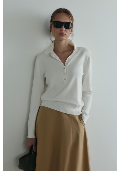 Suud Collection Beyaz Carter Polo Yaka Triko Kazak