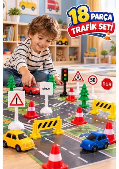 18 Parça Çocuklar İçin Eğitici Trafik İşaretleri Levhaları Seti 12.5 Cm Trafik Eğitim Ve Oyun Seti