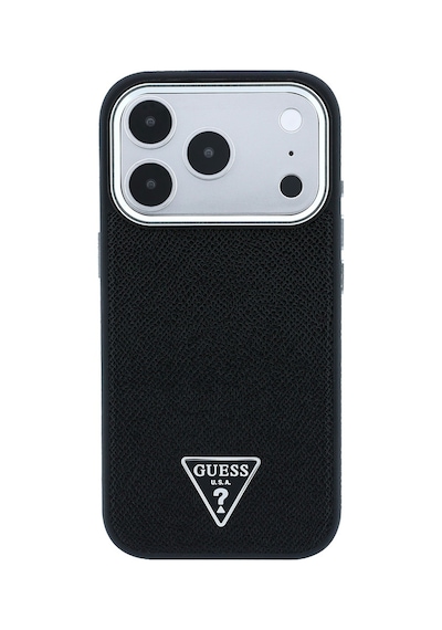 Apple Uyumlu iPhone 18 Pro Max Kılıf Guess  Lisanslı M-safe Şarj Özellikli Grained Triangle Kapak Siyah