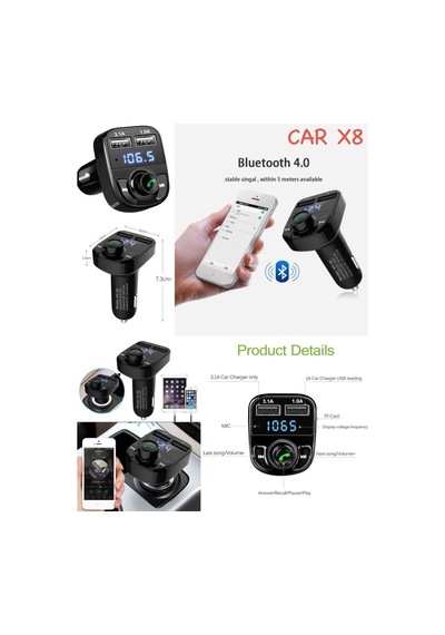 Araç Kiti Fm Transmitter Usb Girişli Bluetooth 4.1 Carx8