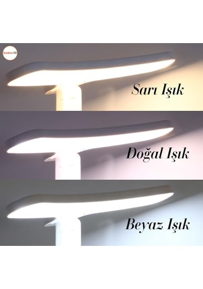 Badem10 Masa Lambası Şarjlı Gece Lambası 10w 3 Renk Telefon Tutucu Dokunmatik Kademeli Çalışma Okuma Işığı 10 Parça Siyah