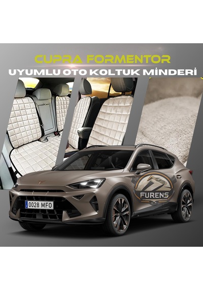 Cupra Formentor Bej Tay Tüyü Cepli & Terletmez Sırtlı Oto Koltuk Minder Seti - Koruma Kılıfı  Ön & Arka Set