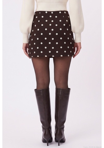 Ritnice Kadın Polka New Şortlu Astarlı Puantiyeli Kahverengi Dokuma Mini Etek Kahverengi Pauntiyeli Ritnice Kadın Polka New Şortlu Astarlı Puantiyeli Kahverengi Dokuma Mini Etek Kahverengi Pauntiyeli
