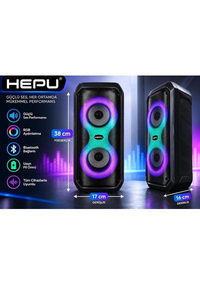 Hp-ms04 Taşınabilir Bluetooth Hoparlör 10w Güç Dahili Şarj Edilebilir Batarya Led Işık Efektli Kablosuz Speaker