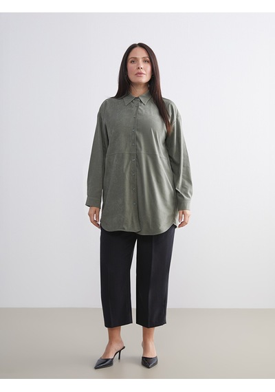 Lcw Modest Haki Süet Görünümlü Kadın Gömlek Tunik