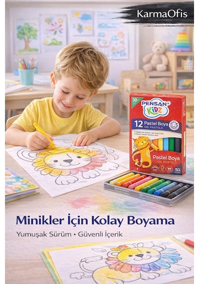 Pastel Boya 12 Li 12 Canlı Renk, Yumuşak Sürüm, Anaokulu Ve Ev İçin Güvenli Yağlı Pastel Boya Beyaz