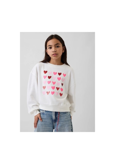 Gap Kız Çocuk Oversized Wedge Flippy-sequin Grafik Baskılı Sweatshirt beyaz