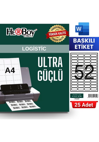 Herboy Hb-1352 43 X 18 Mm A4 Baskılı Laser Etiket 25 Adet