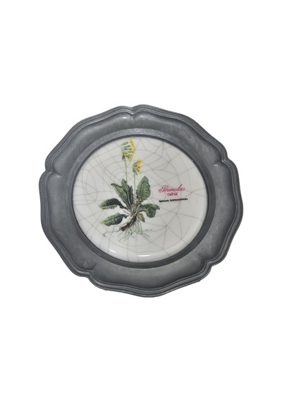 Vintage Zınn Çerçeveli Dekoratif Bahar Çuha Çiçeği Temalı Duvar Tabağı 10cm 003