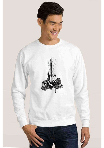 Beyaz Ve Siyah Stratocaster Elektro Gitar Baskılı Erkek Sweat (530949767)