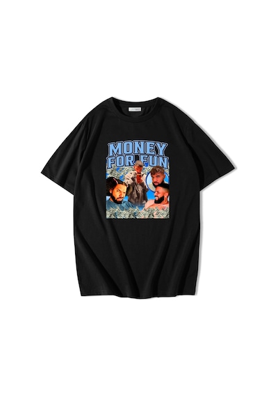 Brz Collection Unisex Oversize Money For Fun T-Shirt-Siyah