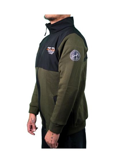 Oslo Fisherman Balık Nakışlı Fermuarlı Sweatshirt Haki - Siyah
