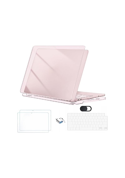 Apple MacBook Uyumlu Neo 13 İnç A18 Pro A3404 Kılıf +2adet Ekran Koruyucu +otg +klavye Koruyucu Pembe
