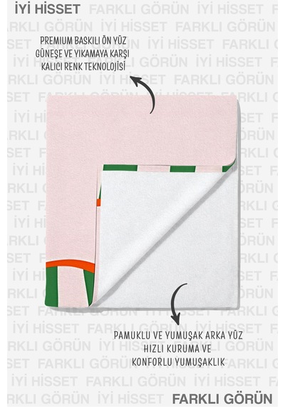 Çizgili Pembe Yeşil Modern Plaj Havlusu-akdeniz Stil Turuncu Şeritli Hızlı Kuruyan Mikrofiber Havlu Sessiz Çayı