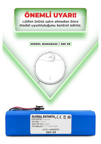 360 S9 Uyumlu Batarya 7000mah Li-ion Pil Ultra Kapasite