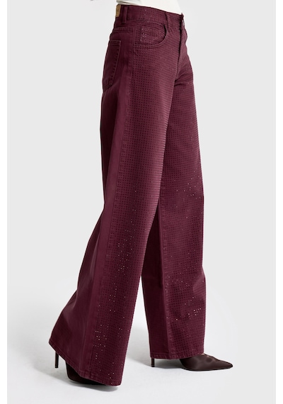 it's basic Kadın Bordo Renk T-6w5-122 Palazzo Fit Parlak Taşlı Özel Tasarım Denim Jean