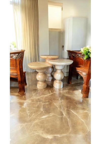 Wood Wooden Ahşap 3 Lü Set Mantar Yan Sehpa Modern Fiskos / Naturel Renk/ Zigon Sehpa Naturel
