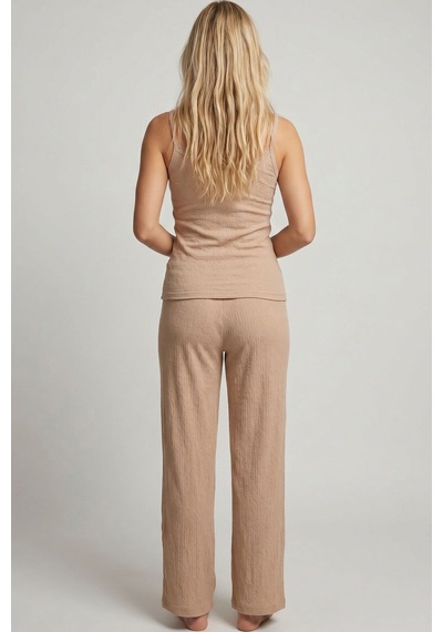 Siyah İnci Bürümcük-krınkıl İp Askılı Pijama Takım 8059 Sütlükahve
