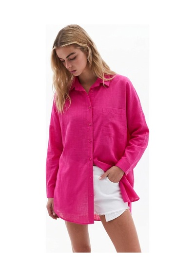 Paw Garage Kadın Perry Keten Gömlek Oversize Standart Mavı Pwgperry12