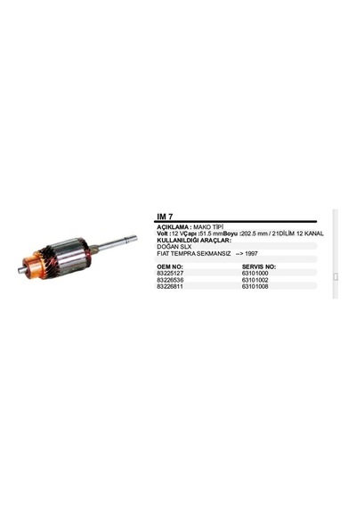 Kollektör 12v Fıat Slx -97 Tempra Sekmansız Mm7 Mako Tip