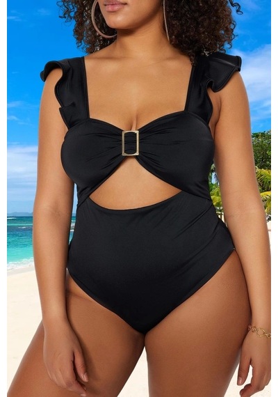 Ersefa Konforlu Plus Size Mayo Tasarım Büyük Beden Esnek Kumaş Plaj Ve H Siyah