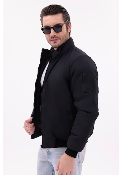 Blayn Jeans Erkek Kahverengi Mevsimlik Mont Dik Yaka, Fermuarlı, Hafif Bomber Ceket Siyah