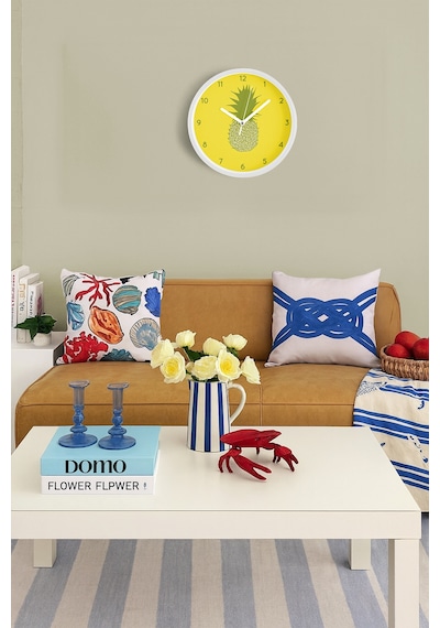 Ananas Tasarımı Mutfak Duvar Saati - 42cm - Önü Camlı Beyaz Kasa - Sessiz Mekanizma Beyaz