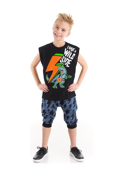 Denokids Mushi Şimşek Dino Erkek Çocuk T-Shirt Kapri Takım Çok Renkli