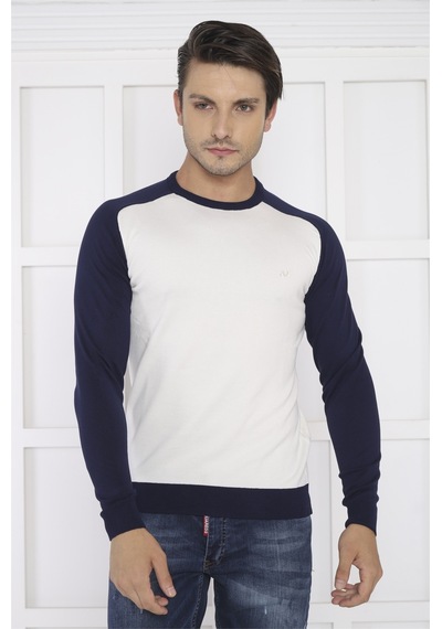 Escetic Erkek Spor Slimfit Bej Bisiklet Yaka Triko Örme Kumaş Kazak-4278 Bej
