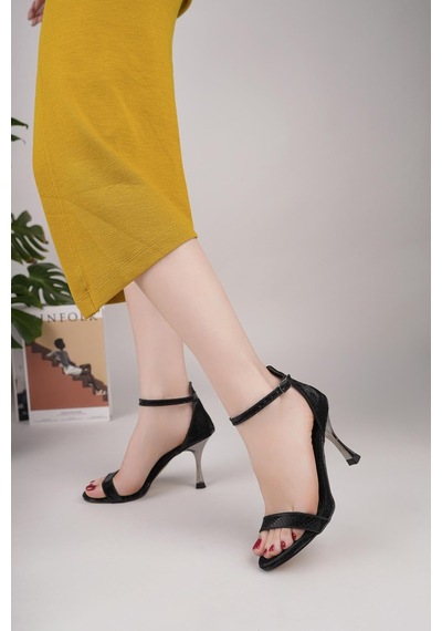 Nesilshoes Nesil Shoes Özma 662 Siyah Simli Topuklu Kadın Sandalet
