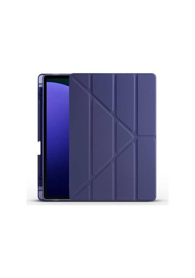 Galaxy İle Uyumlu Tab S10 Plus Kılıf Tri Folding Kalem Bölmeli Standlı Kılıf Lacivert