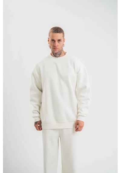 Suma Uzun Kol Bisiklet Yaka Basic Sweatshirt - Beyaz