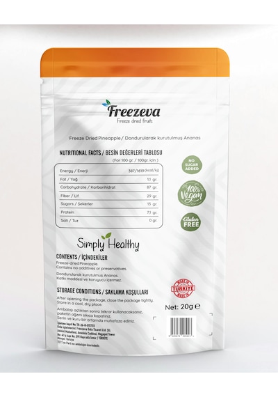 6'lı Paket Dondurularak Kurutulmuş Ananas Freeze Dried Ananas Freeze Dry Ananas Kurusu 6x20 Gr 120 G