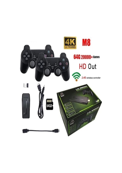 4k Destekli i 2.4g Uyumlu Kablosuz Çift Kol i Retro 20.000 Üzeri Oyun Game Stick