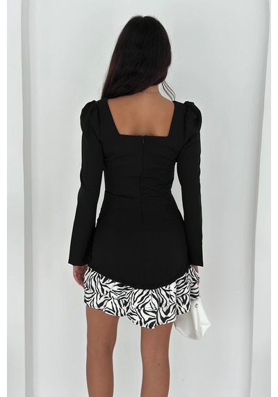 Asprin Fashion Zebra Desen Garnili Elbise Siyah