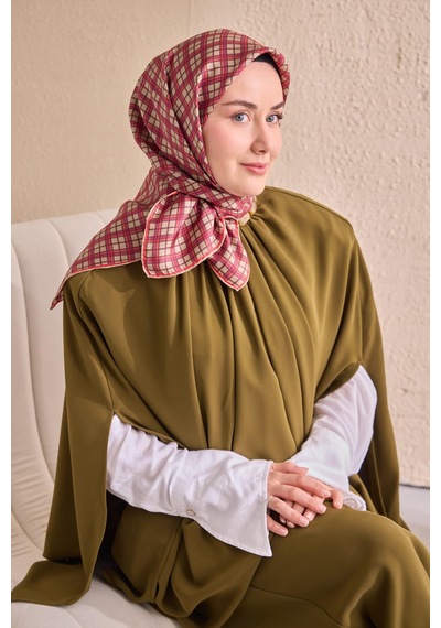 Silk Home Twill İpek Eşarp Ekose Pembe Çok Renkli
