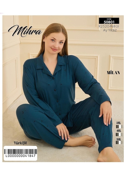 Mihra Kadın Milan Büyük Beden Gömlek Yaka Uzun Kol İnce Pijama Takımı 50801p- 1 Adet Petrol Mihra Kadın Milan Büyük Beden Gömlek Yaka Uzun Kol İnce Pijama Takımı 50801p- 1 Adet Petrol