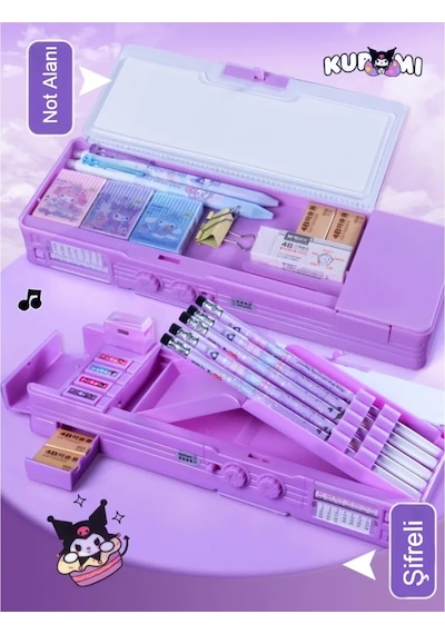 Sanrio Kuromi Çok Fonksiyonlu Şifreli Kalem Kutusu Mor Kuromi Kalemlik Sanrio Kore Tarzı Mor