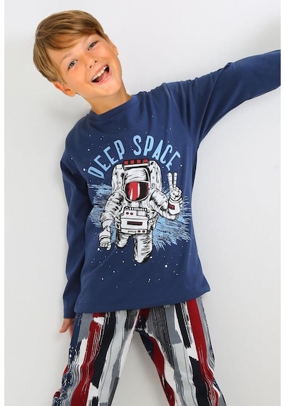 Vitmo Erkek Çocuk Uzun Kollu %100 Pamuklu Pijama Takımı Deep Space İndigo İndigo