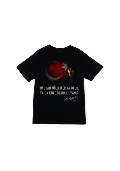 Stoned&Fame Unisex Siyah Gazi Mustafa Kemal Atatürk Baskılı T-shirt SIYAH