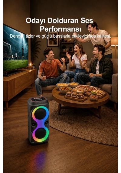 Taşınabilir Mikrofonlu 20w Led Işıklı Bluetooth Karaoke Hoparlör Seti
