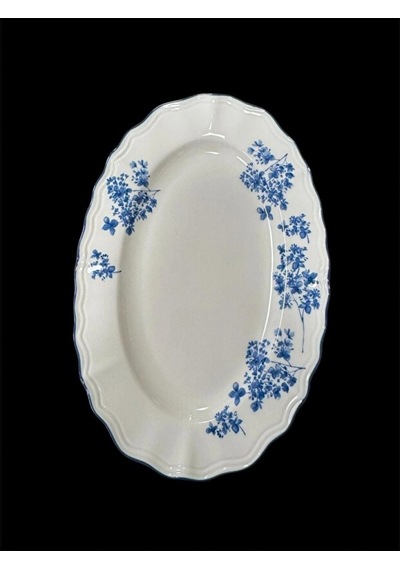 Acar Garden Mavi Çiçek Desenli Beyaz Porselen Oval Tabak 21x14 Cm Çok Renkli