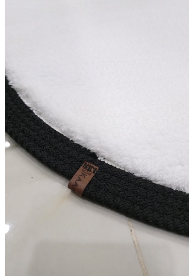 Kaymaz Taban Puffy Peluş Ultra Yumuşak 50x70 Cm Bordürlü Şık Tasarım, Suya Dayanıklı Banyo Paspası Beyaz-siyah