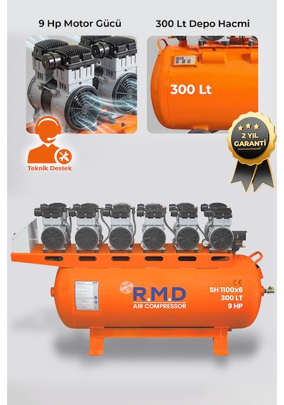 R.m.d Kompresör 300 Lt Hava Kompresörü Sessiz Ve Yağsız Sh1100x6
