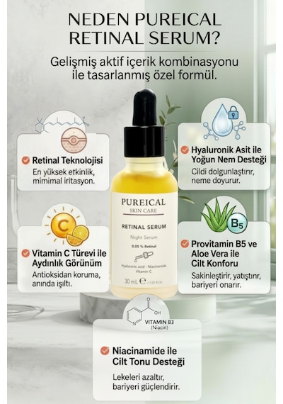 Pureical Retinal Serum Leke Karşıtı, Kırışıklık Karşıtı Anti Aging Gece Serumu