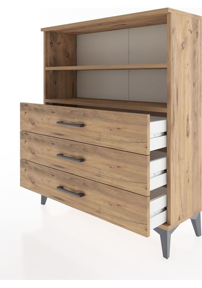 Arges Şifonyer 2 Raflı 3 Çekmeceli 88x30x106 Çam-çam Çam